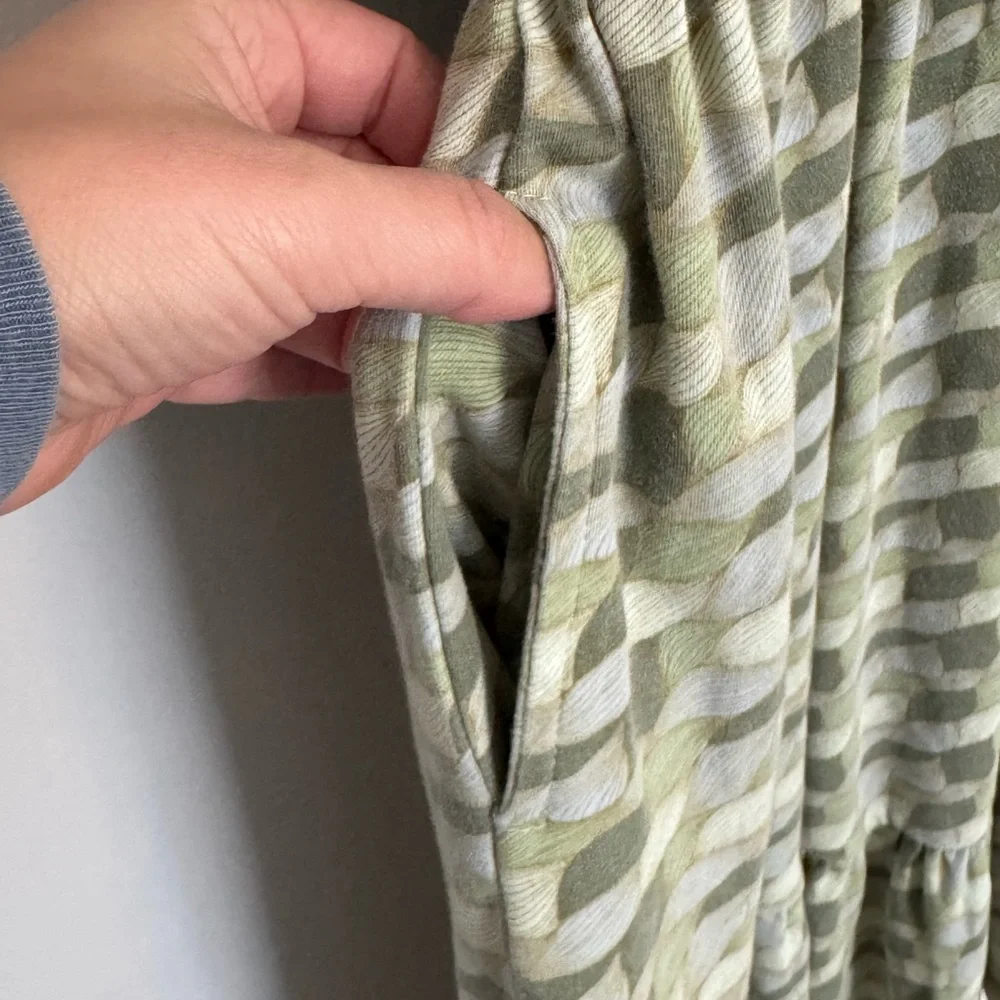 Kate Quinn Women’s Organic Cotton Green Dress Size XL Smocked Pockets Nature - Picture 5 of 8